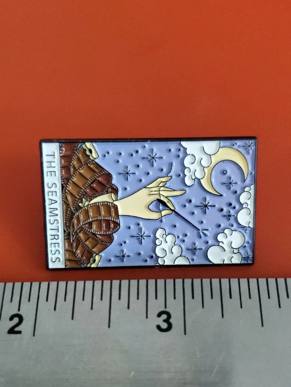 The Seamstress Tarot Enamel Pin - Lavender, Brown, Cream